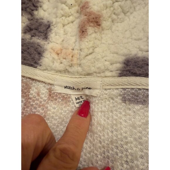 Cozy Aztec-Print Sherpa Zip Hoodie W/Drawstrings By Stitch & Pine M/L Cream & La - Picture 3 of 6